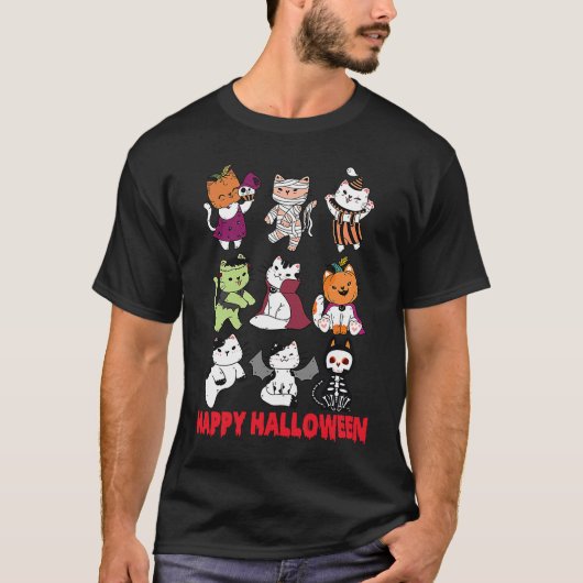 Happy Halloween Cat Characters Mummy Dracula Bat S T-shirt (Voorkant)