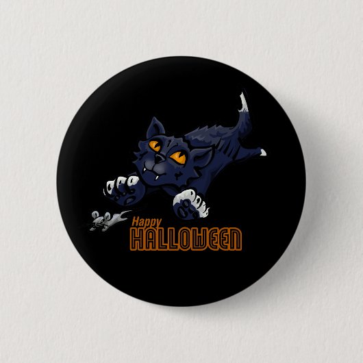 Happy Halloween Cat Chasing Mouse Ronde Button 5,7 Cm (Voorkant)