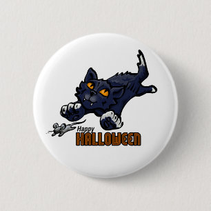 Happy Halloween Cat Chasing Mouse Ronde Button 5,7 Cm