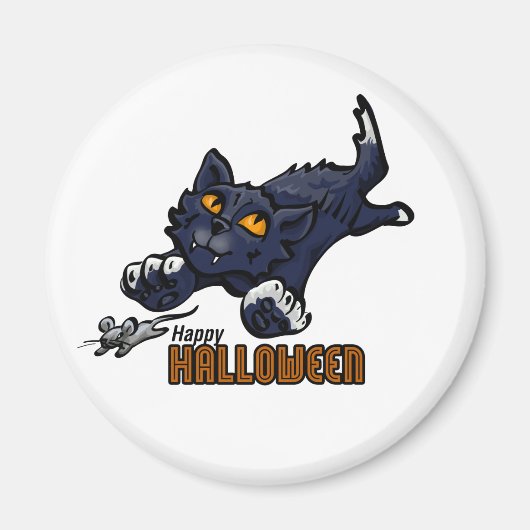 Happy Halloween Cat en Mouse Magneet (Voorkant)