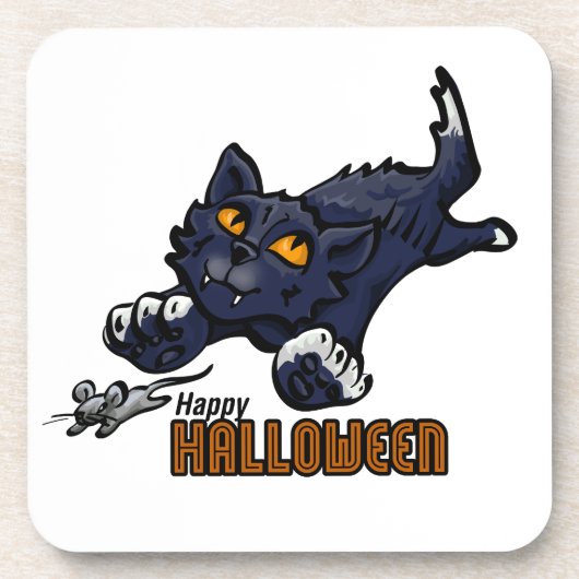 Happy Halloween Cat en Mouse Onderzetter (Voorkant)