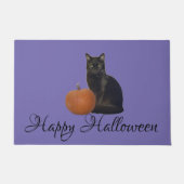 Happy Halloween Cat en pompoen op Paarse klep Deurmat (Voorkant)