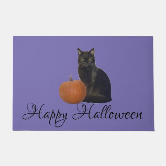 Happy Halloween Cat en pompoen op Paarse klep Deurmat (Voorkant)