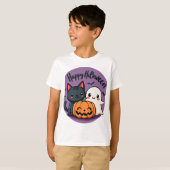 Happy Halloween Cat, Ghost en Pumpkin T-shirt (Voorkant volledig)