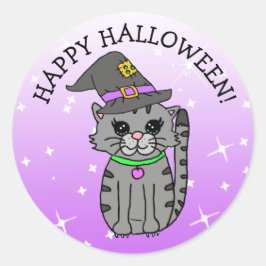 Happy Halloween Cat in heks Pet Ronde Sticker