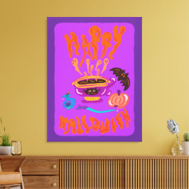 Happy Halloween Cat Lover heksenkop koffie Canvas Afdruk