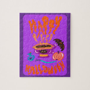 Happy Halloween Cat Lover heksenkop koffie Legpuzzel