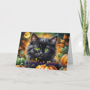 Happy Halloween Cat met pompoen Feestdagen Kaart