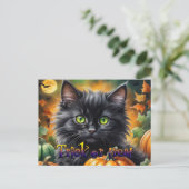Happy Halloween Cat met pompoen Feestdagenkaart (Staand voorkant)