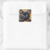 Happy Halloween Cat met pompoen Vierkante Sticker (Tas)