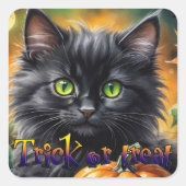Happy Halloween Cat met pompoen Vierkante Sticker (Voorkant)