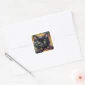 Happy Halloween Cat met pompoen Vierkante Sticker (Envelop)