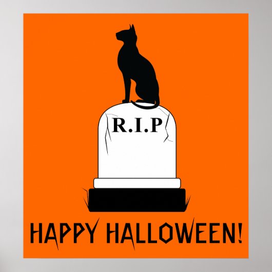 Happy Halloween Cat op Tombstone R.I.P. Poster (Voorkant)