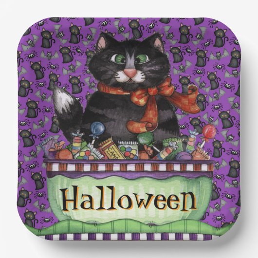Happy Halloween Cat Papieren Bordje (Voorkant)