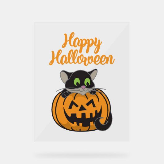 Happy Halloween Cat Pumpkin Acryl Bord (Voorkant)