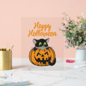 Happy Halloween Cat Pumpkin Acryl Bord (Huwelijk)