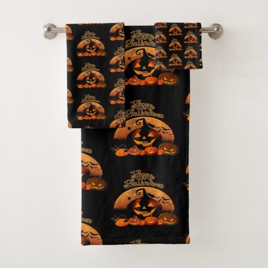 Happy Halloween Cat Pumpkin Bad Handdoek (Insitu)