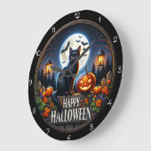 Happy Halloween Cat Pumpkin Full Moon Grote Klok (Hoek)