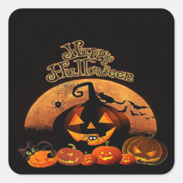 Happy Halloween Cat Pumpkin Vierkante Sticker