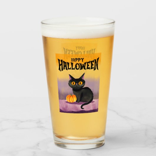 Happy Halloween Cat Shirt Glas (Voorkant gevuld)