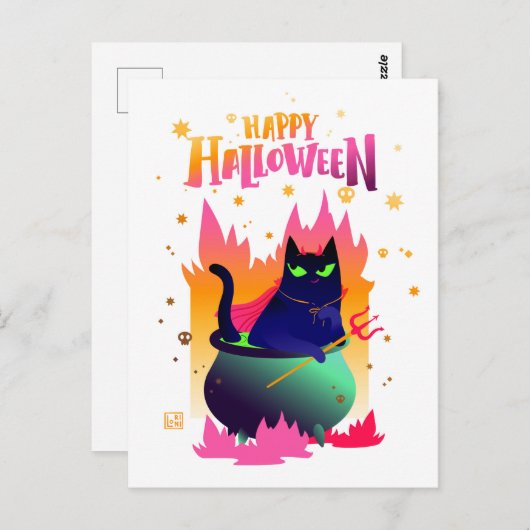 Happy Halloween Cat Vinsant Briefkaart (Voorkant / Achterkant)