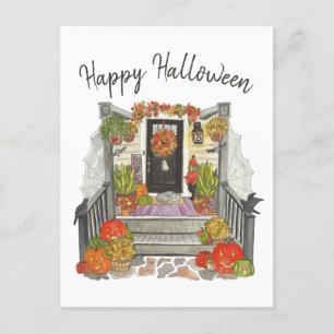 Happy Halloween Cat Waterverf Briefkaart