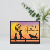 Happy Halloween Cats en lachende maan Briefkaart (Staand voorkant)