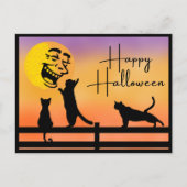 Happy Halloween Cats en lachende maan Briefkaart (Voorkant)