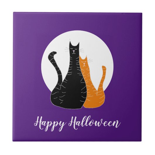 Happy Halloween Cats Full Moon Tegeltje (Voorkant)