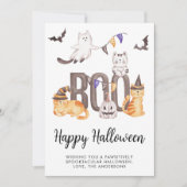 Happy Halloween Cats Ghosts Pumpkin Boo Cute Kind Feestdagenkaart (Voorkant)