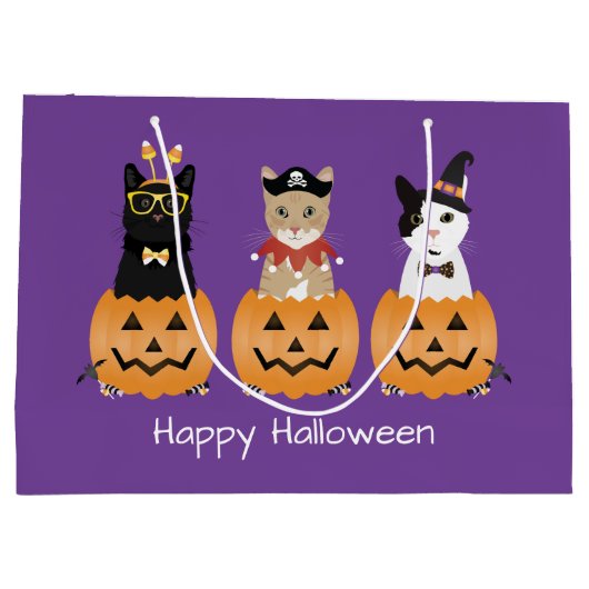 Happy Halloween Cats Jack O Lantern Groot Cadeauzakje (Achterkant)