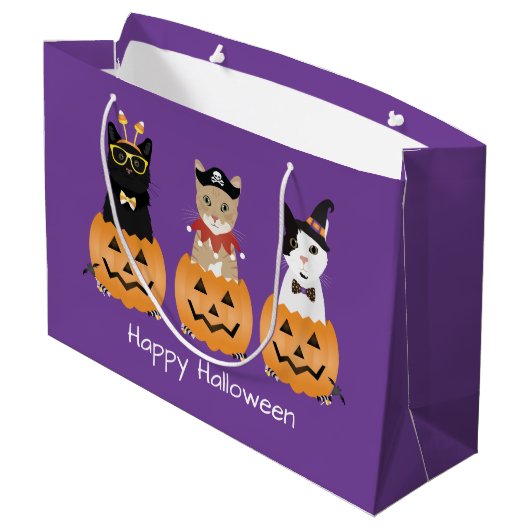Happy Halloween Cats Jack O Lantern Groot Cadeauzakje (Achterkant Gekanteld)