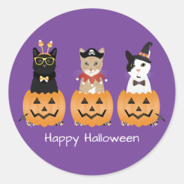 Happy Halloween Cats Jack O Lantern Ronde Sticker