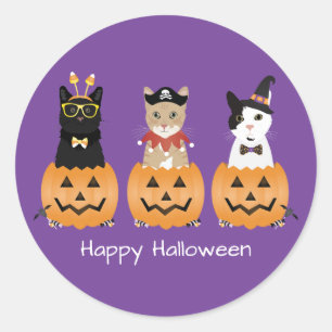 Happy Halloween Cats Jack O Lantern Ronde Sticker