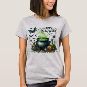 Happy Halloween Cauldron Bats Spider T-shirt