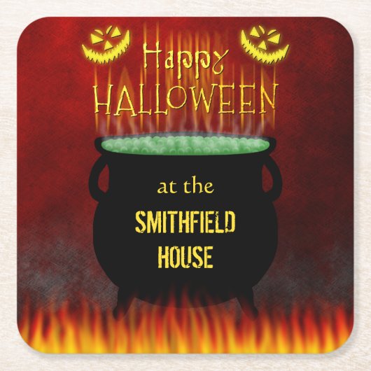 Happy Halloween Cauldron Fire Kartonnen Onderzetters (Voorkant)