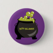 Happy Halloween Cauldron Green Potion Paars Ronde Button 5,7 Cm (Voorkant)