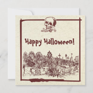 Happy Halloween Cemetery Flat Holiday Kaart