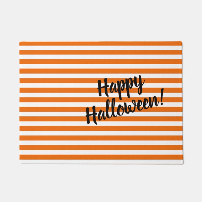 Happy Halloween Chic Cute Oranje & White Stripes Deurmat (Voorkant)
