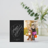 Happy Halloween Chic Handbriefed Photo Black Briefkaart (Staand voorkant)