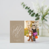 Happy Halloween Chic Handbriefed Photo Rustic Briefkaart (Staand voorkant)