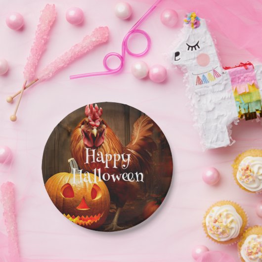 Happy Halloween Chicken Rooster Pumpkin Boerderij Papieren Bordje (Feest)
