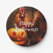 Happy Halloween Chicken Rooster Pumpkin Boerderij Papieren Bordje (Voorkant)