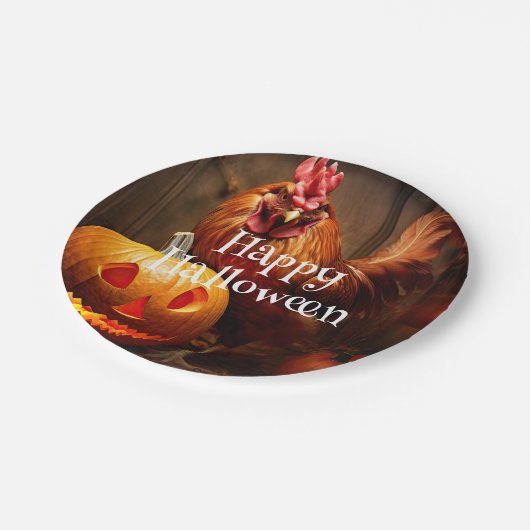 Happy Halloween Chicken Rooster Pumpkin Boerderij Papieren Bordje (Gekanteld)