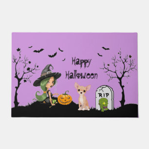 Happy Halloween Chihuahua en Cute Witch Deurmat