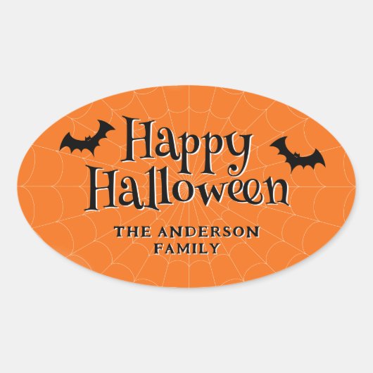 Happy Halloween Cobweb Bats Sinaasappel Ovale Sticker (Voorkant)