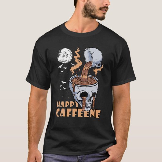 Happy Halloween Coffee Skull Skeleton Costuum T-shirt (Voorkant)
