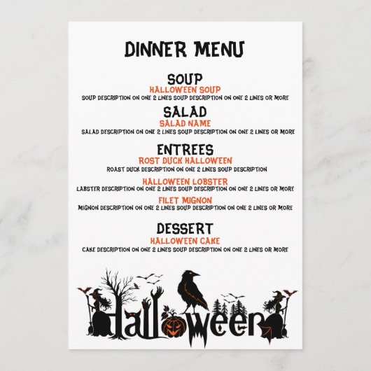Happy Halloween Concept Diner Menu (Achterkant)