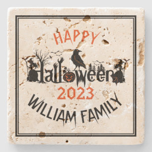 Happy Halloween Concept Typography Design Sjabloon Stenen Onderzetter