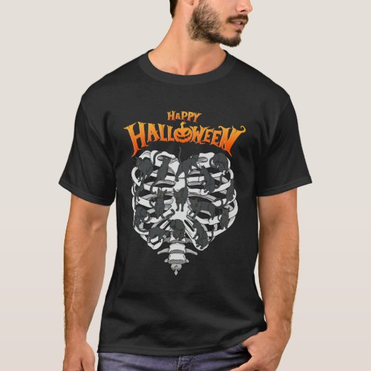 Happy Halloween Cool Black Cats Humor Skeleton T-shirt (Voorkant)
